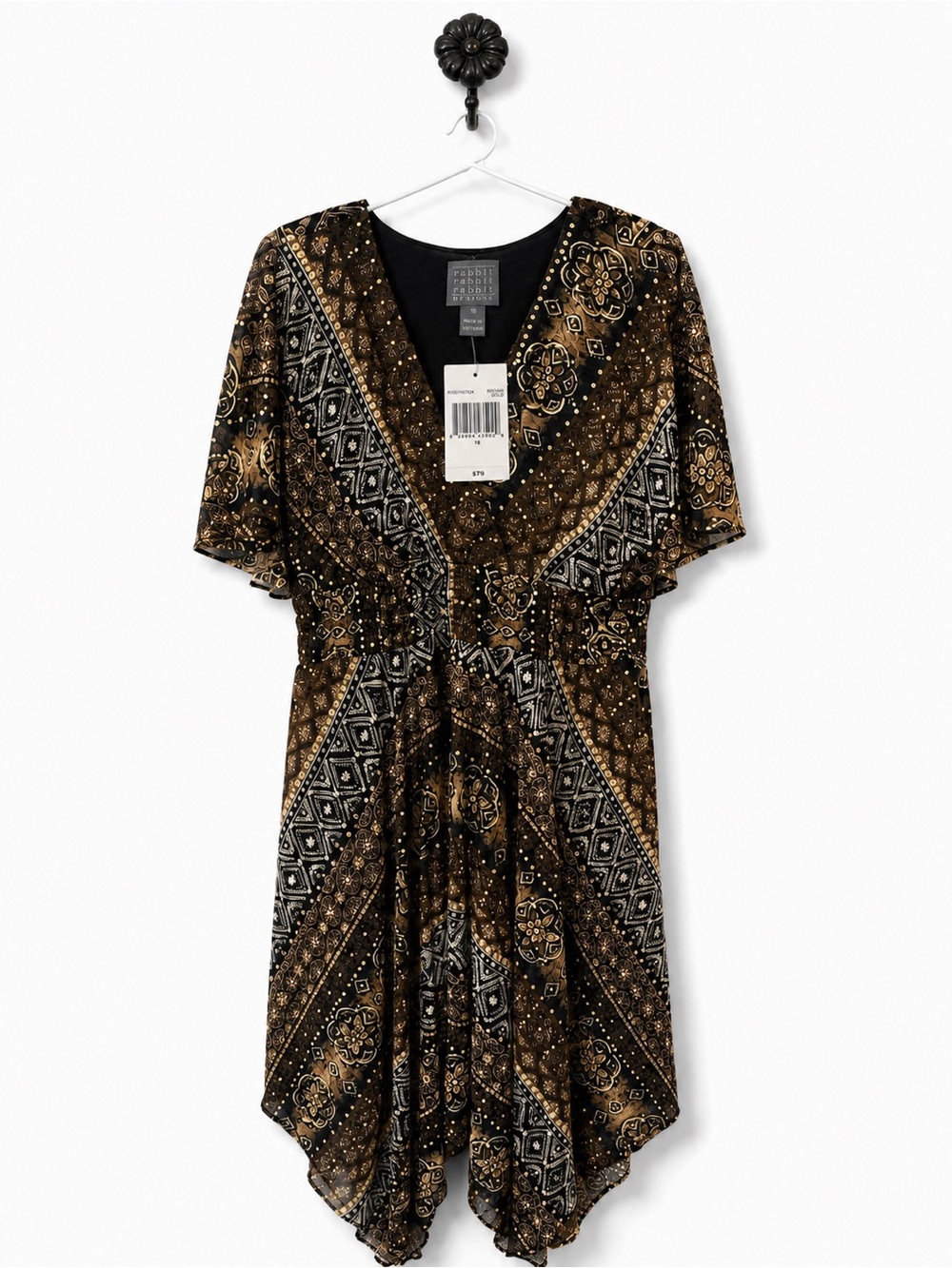 NWT Rabbit Rabbit Rabbit One-Shoulder Paisley Romper Dress in Black and Brown